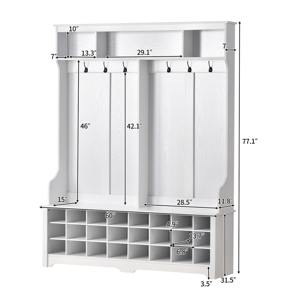 SINOFURN Hall Tree Entryway Bench with Shelves Cabinet