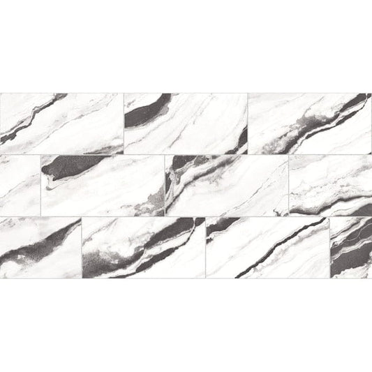 Origin 21 Black Panda Black 12-in x 24-in Matte Porcelain Marble Look Floor and Wall Tile (15.5-sq. ft/ Carton)