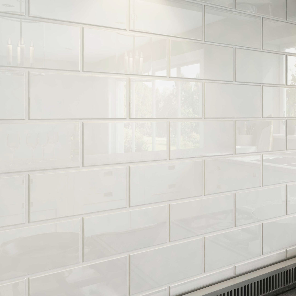 Giorbello (Sample) 3x6 glass subway tiles Bright White 3-in x 6-in Glossy Glass Brick Subway Wall Tile