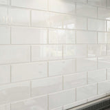 Giorbello (Sample) 3x6 glass subway tiles Bright White 3-in x 6-in Glossy Glass Brick Subway Wall Tile