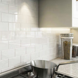 Giorbello (Sample) 3x6 glass subway tiles Bright White 3-in x 6-in Glossy Glass Brick Subway Wall Tile