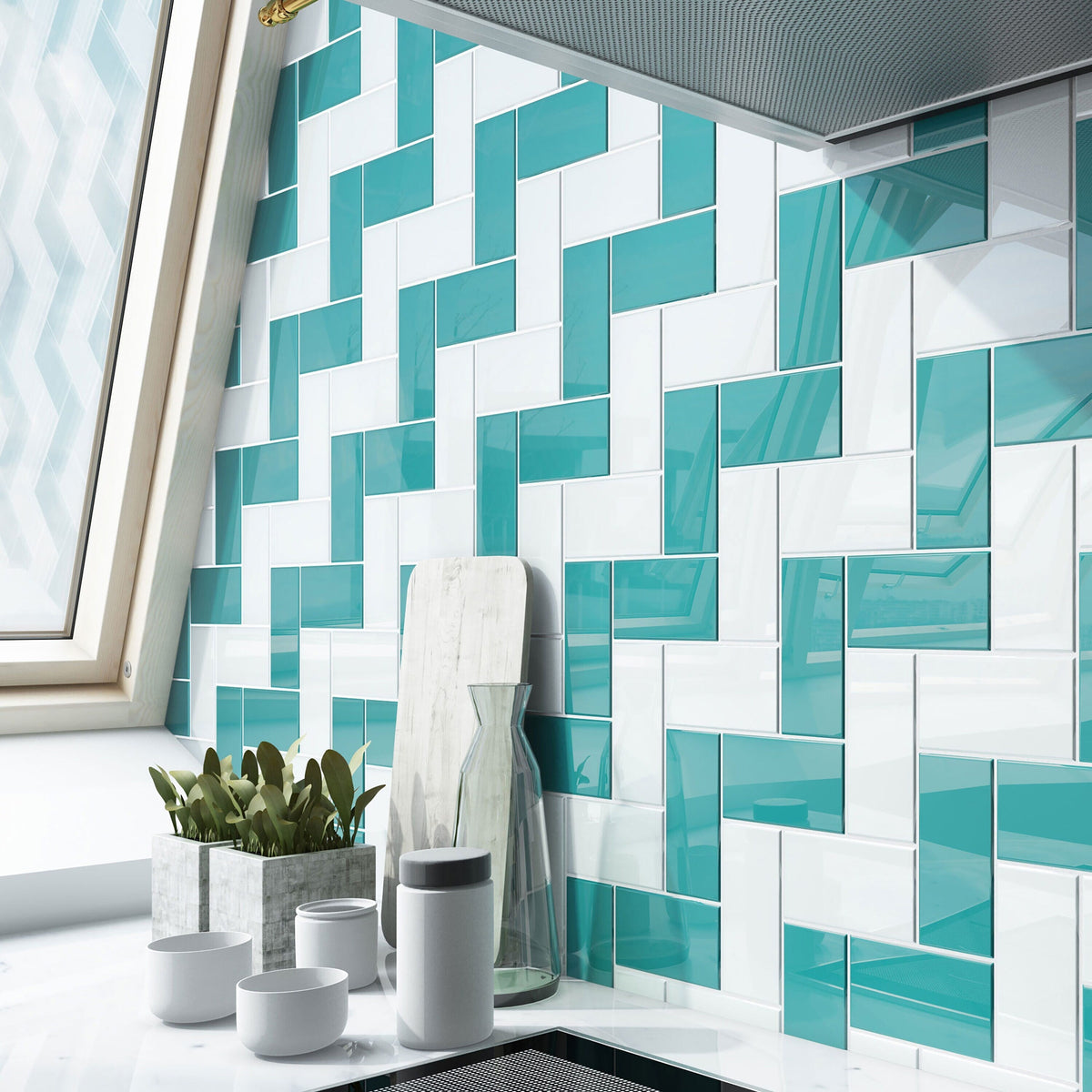 Giorbello (Sample) 3x6 Glass Subway Tiles Teal 3-in x 6-in Glossy Glass Brick Subway Wall Tile