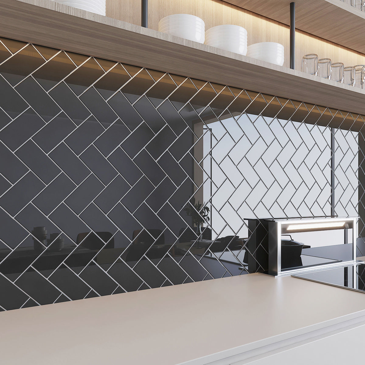 Giorbello (Sample) 3x6 Glass Subway Tiles Black 3-in x 6-in Glossy Glass Brick Subway Wall Tile