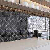 Giorbello Classic Premium Glass Subway Black 3-in x 6-in Glossy Glass Subway Wall Tile (5-sq. ft/ Carton)