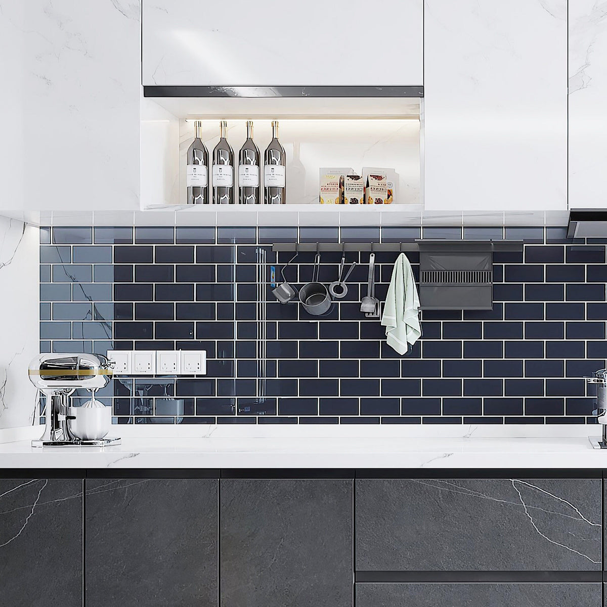 Giorbello Classic Premium Midnight Blue 3-in x 6-in Glossy Glass Subway Wall Tile (5-sq. ft/ Carton)