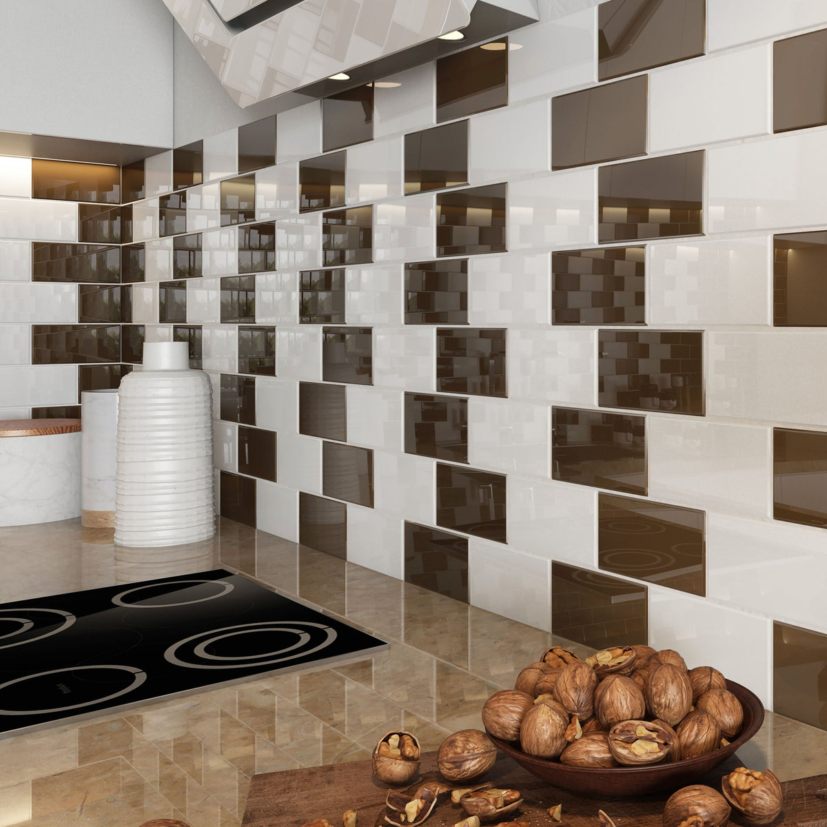 Giorbello Classic Premium Classic Brown 6-in x 12-in Glossy Glass Subway Wall Tile (5-sq. ft/ Carton)