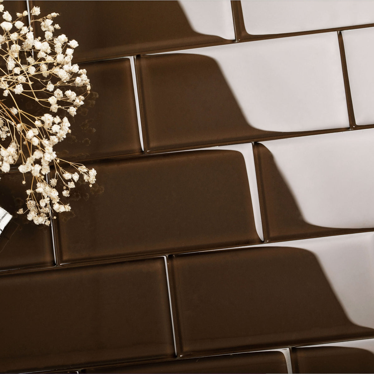 Giorbello (Sample) 3x6 Glass Subway Tiles Classic Brown 3-in x 6-in Glossy Glass Brick Subway Wall Tile