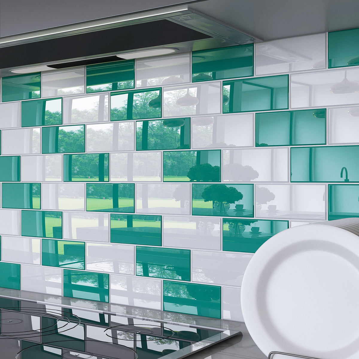 Giorbello (Sample) 3x6 Glass Subway Tiles Emerald Green 3-in x 6-in Glossy Glass Brick Subway Wall Tile