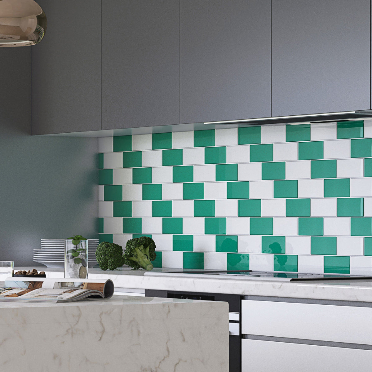 Giorbello (Sample) 3x6 Glass Subway Tiles Emerald Green 3-in x 6-in Glossy Glass Brick Subway Wall Tile