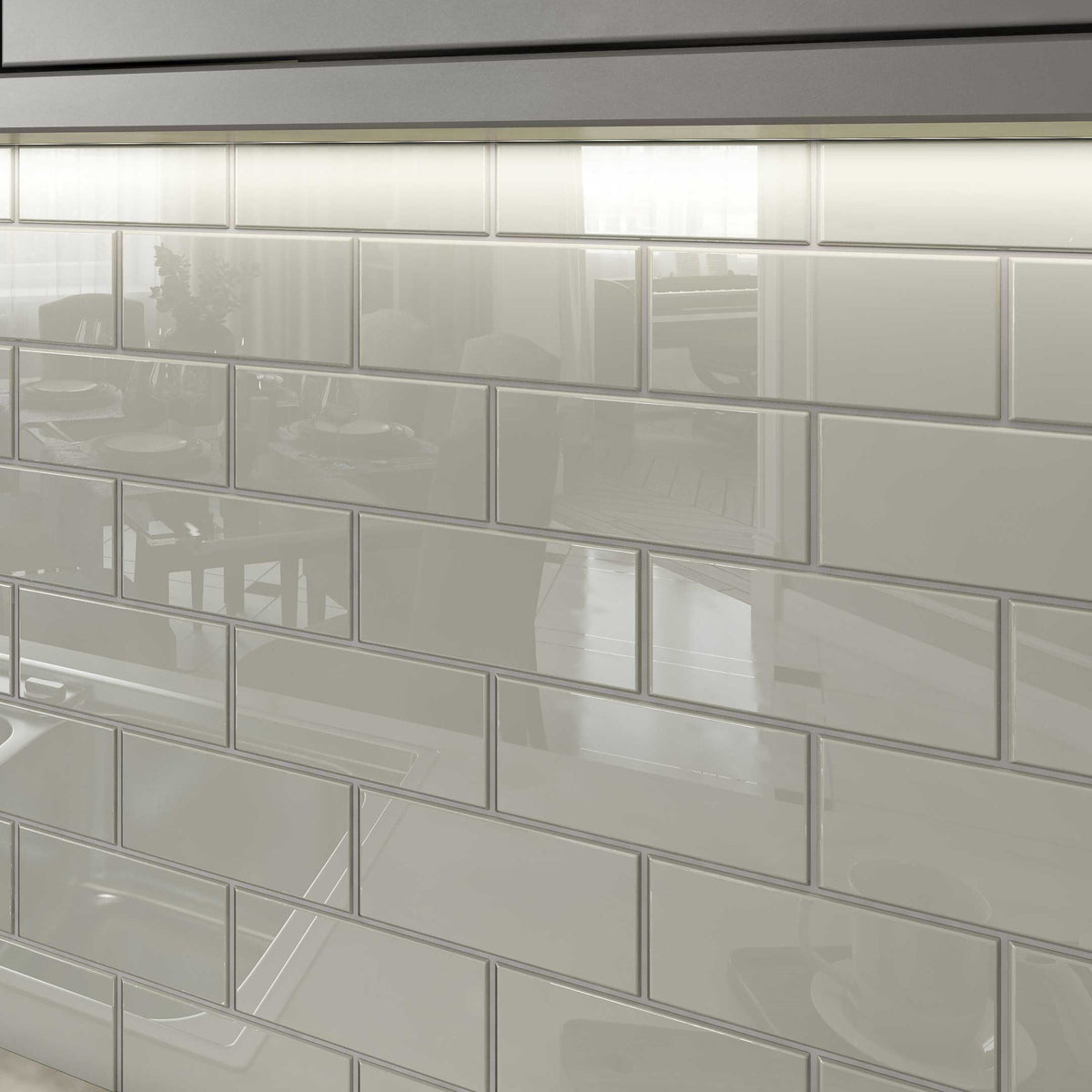 Giorbello (Sample) 3x6 Glass Subway Tiles Light Gray 3-in x 6-in Glossy Glass Brick Subway Wall Tile