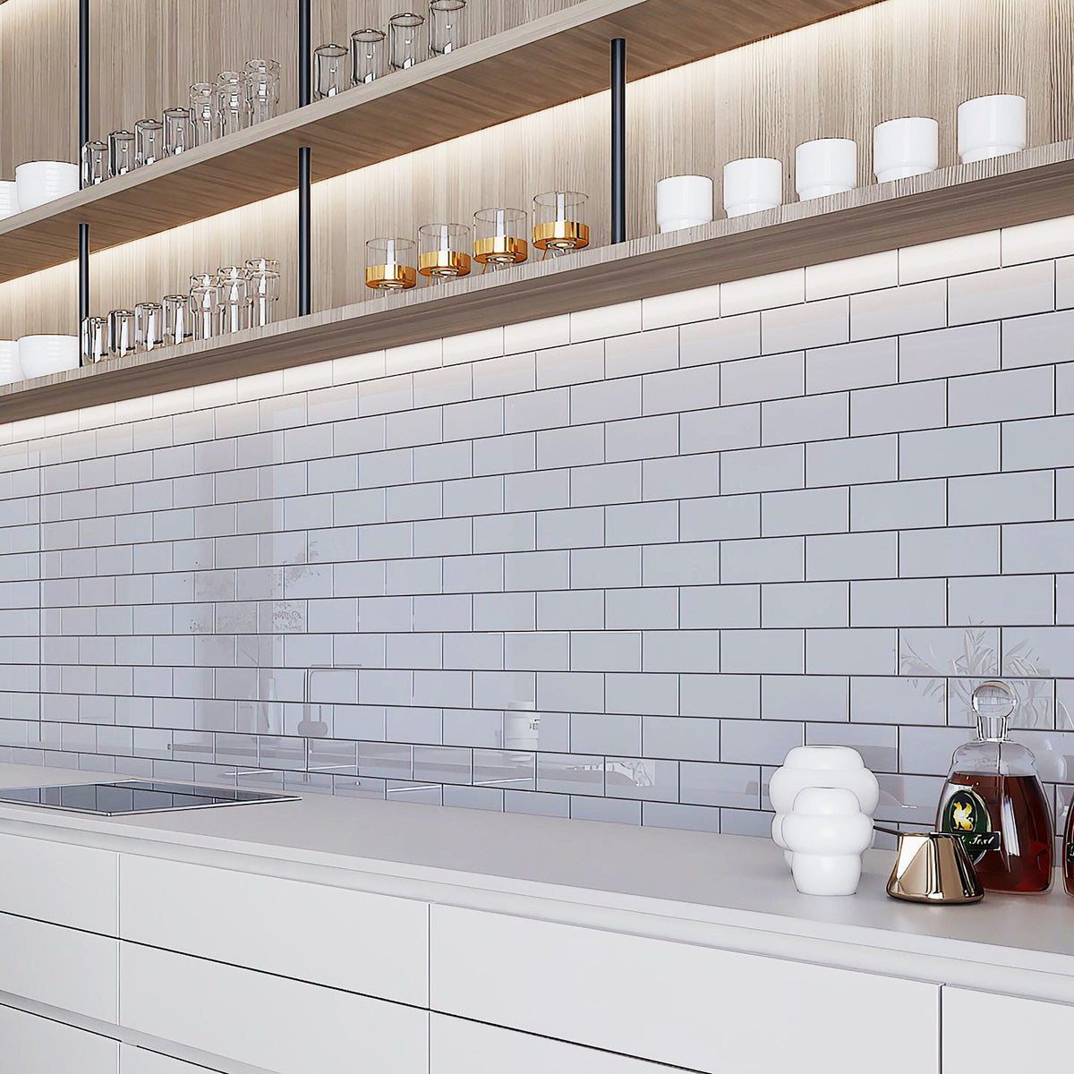 Giorbello (Sample) Glass Subway Lavender Gray 3-in x 6-in Glossy Glass Wall Tile