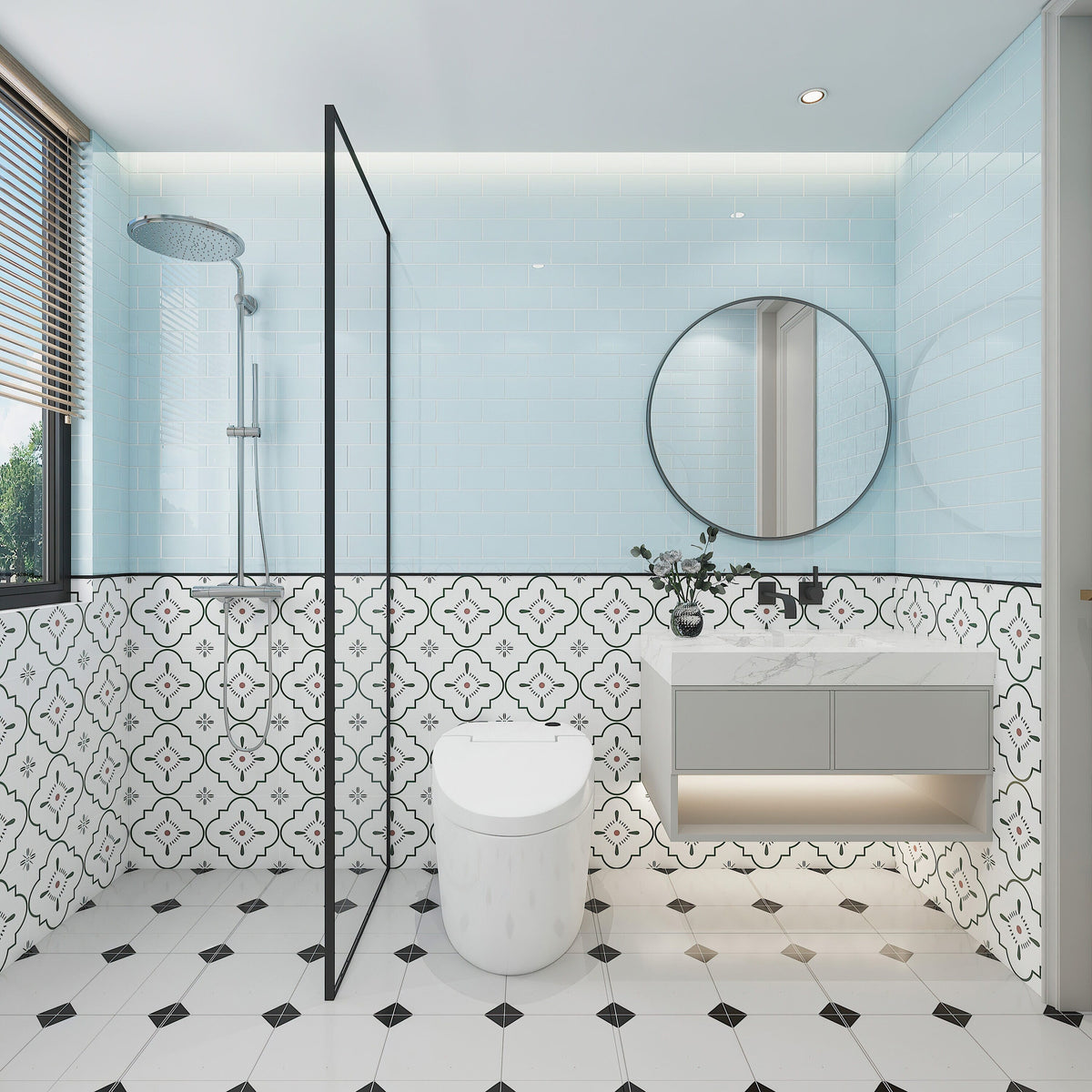 Giorbello (Sample) 3x6 glass subway tiles Morning Sky Blue 3-in x 6-in Glossy Glass Brick Subway Wall Tile