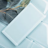 Giorbello (Sample) 3x6 glass subway tiles Morning Sky Blue 3-in x 6-in Glossy Glass Brick Subway Wall Tile
