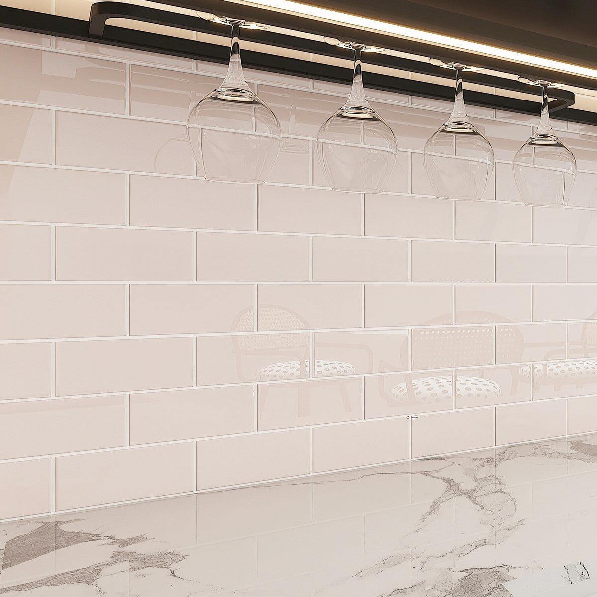 Giorbello Classic Premium Rose Pale Pink 3-in x 6-in Glossy Glass Subway Wall Tile (5-sq. ft/ Carton)