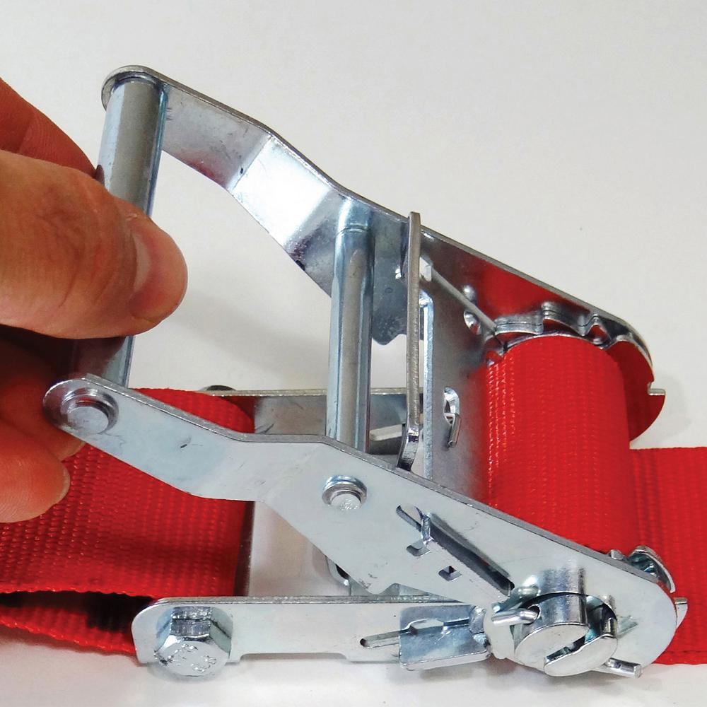 12 ft. x 2 in. Logistic Ratchet E-Strap with Hook and Loop Storage Fastener in Red - Super Arbor