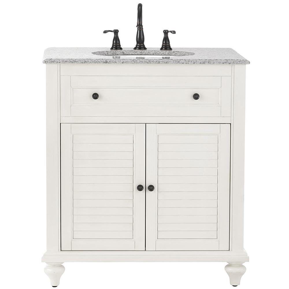 Hamilton Shutter 49-1/2 in. W x 22 in. D Bath Vanity in Ivory with Granite Vanity Top in Grey - Super Arbor