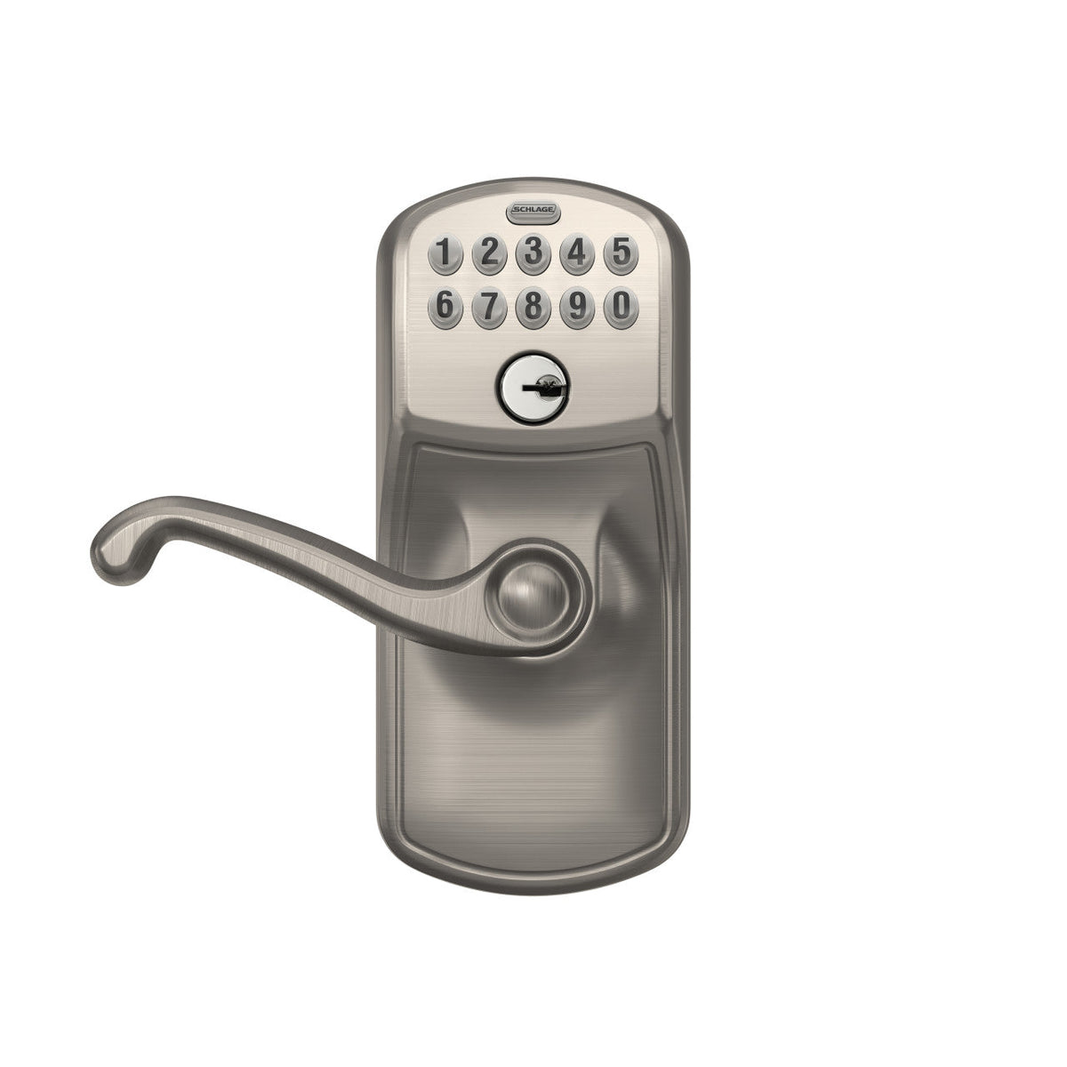 Schlage Plymouth Bright Brass Keypad Lever with Flair Lever Featuring Flex-Lock