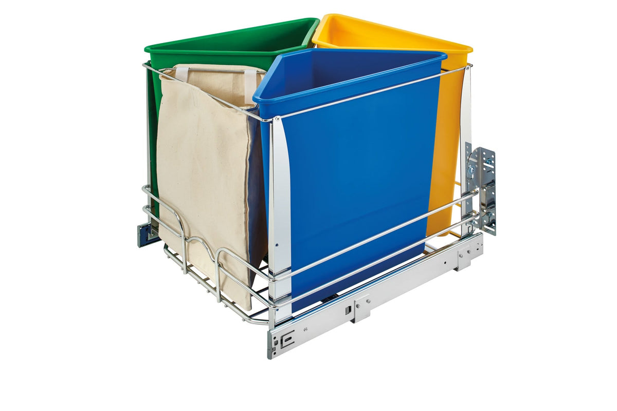 Rev-A-Shelf 5BBSC-WMDM24-C Recycle Center Waste System with Soft-Close, 3-Bin, Polished Chrome