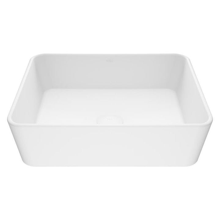 VIGO Marigold Handmade Matte Stone Rectangle Vessel Bathroom Sink in Matte White