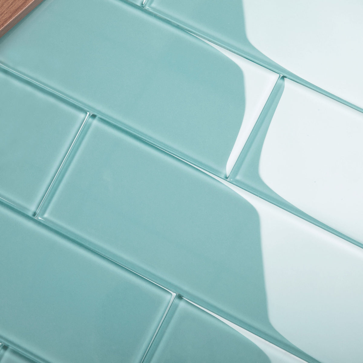 Giorbello (Sample) 4x12 glass subway tiles Teal 4-in x 12-in Glossy Glass Brick Subway Wall Tile