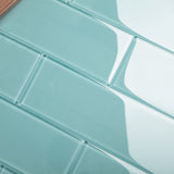 Giorbello (Sample) 4x12 glass subway tiles Teal 4-in x 12-in Glossy Glass Brick Subway Wall Tile