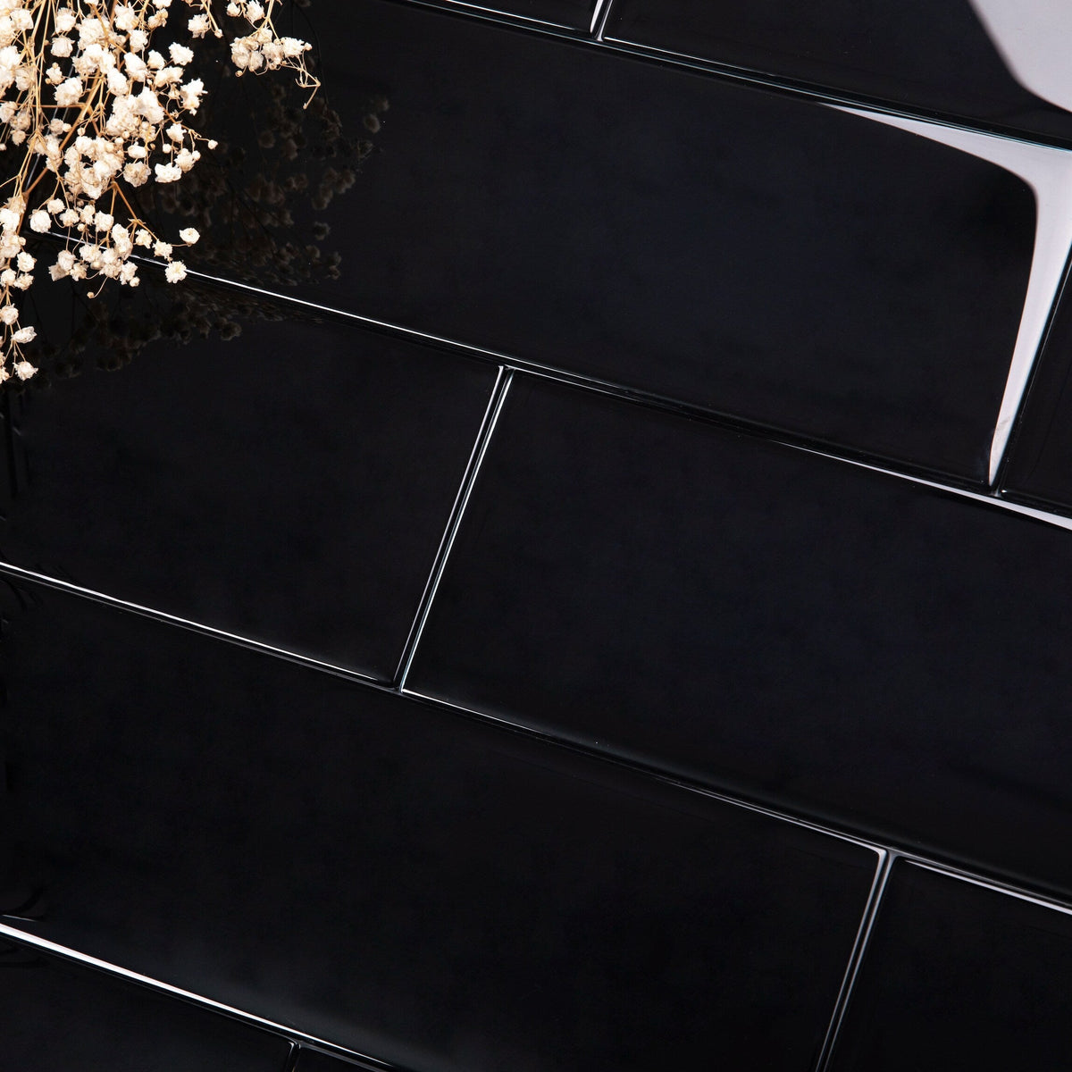 Giorbello (Sample) 4x12 glass subway tiles Black 4-in x 12-in Glossy Glass Brick Subway Wall Tile
