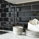 Giorbello Classic Premium Black 4-in x 12-in Glossy Glass Subway Wall Tile (5-sq. ft/ Carton)