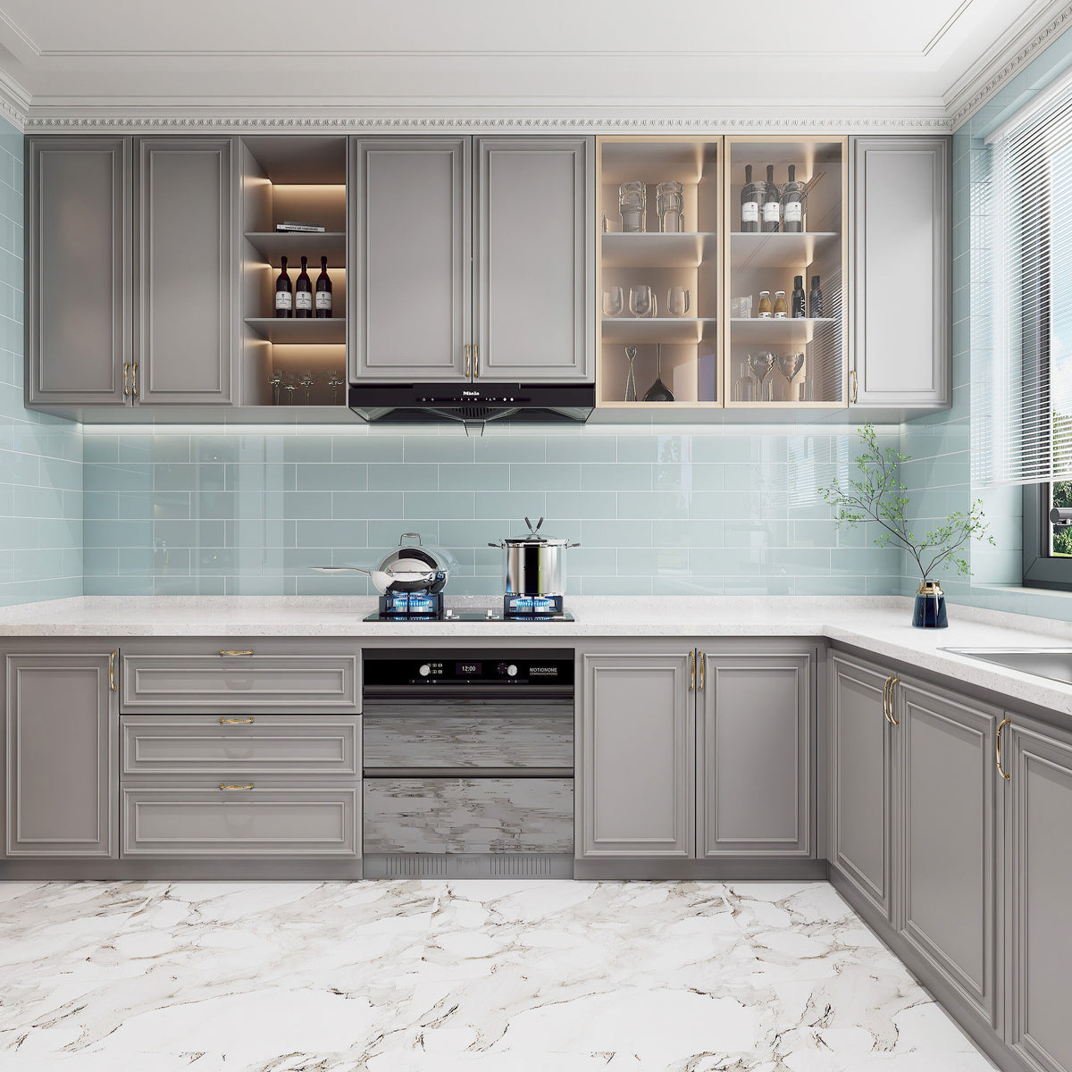 Giorbello Classic Premium Baby Blue 4-in x 12-in Glossy Glass Subway Wall Tile (5-sq. ft/ Carton)