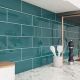 Giorbello Classic Premium Dark Teal 4-in x 12-in Glossy Glass Subway Wall Tile (5-sq. ft/ Carton)