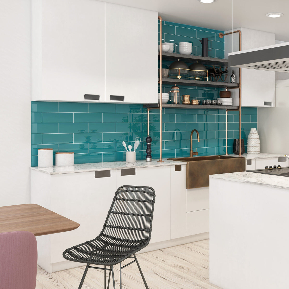 Giorbello Classic Premium Dark Teal 4-in x 12-in Glossy Glass Subway Wall Tile (5-sq. ft/ Carton)