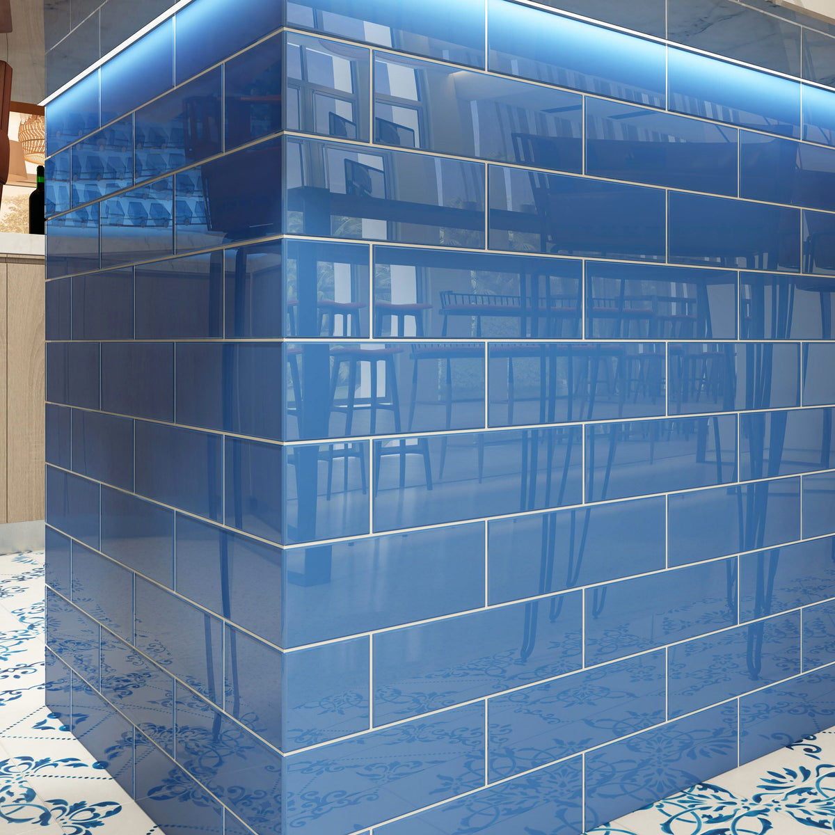 Giorbello (Sample) 4x12 glass subway tiles Mediterranean Blue 4-in x 12-in Glossy Glass Brick Subway Wall Tile