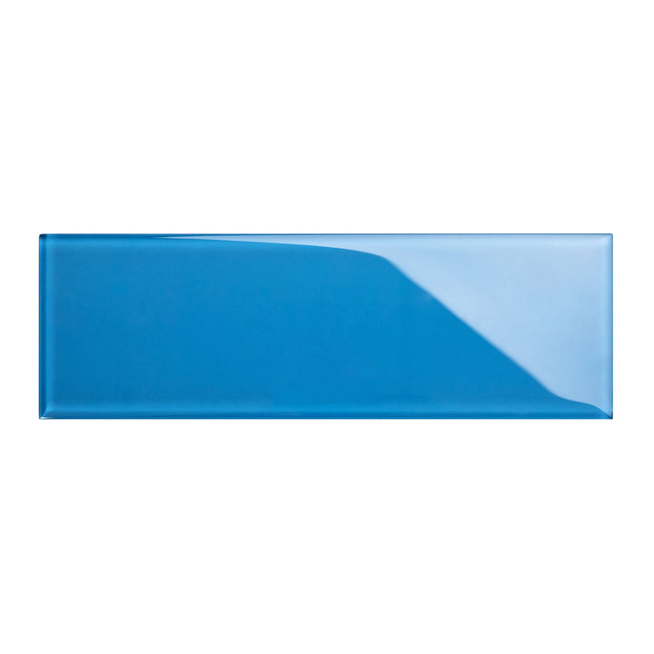 Giorbello (Sample) 4x12 glass subway tiles Mediterranean Blue 4-in x 12-in Glossy Glass Brick Subway Wall Tile