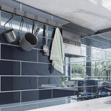Giorbello (Sample) Glass Subway Midnight Blue 4-in x 12-in Glossy Glass Wall Tile