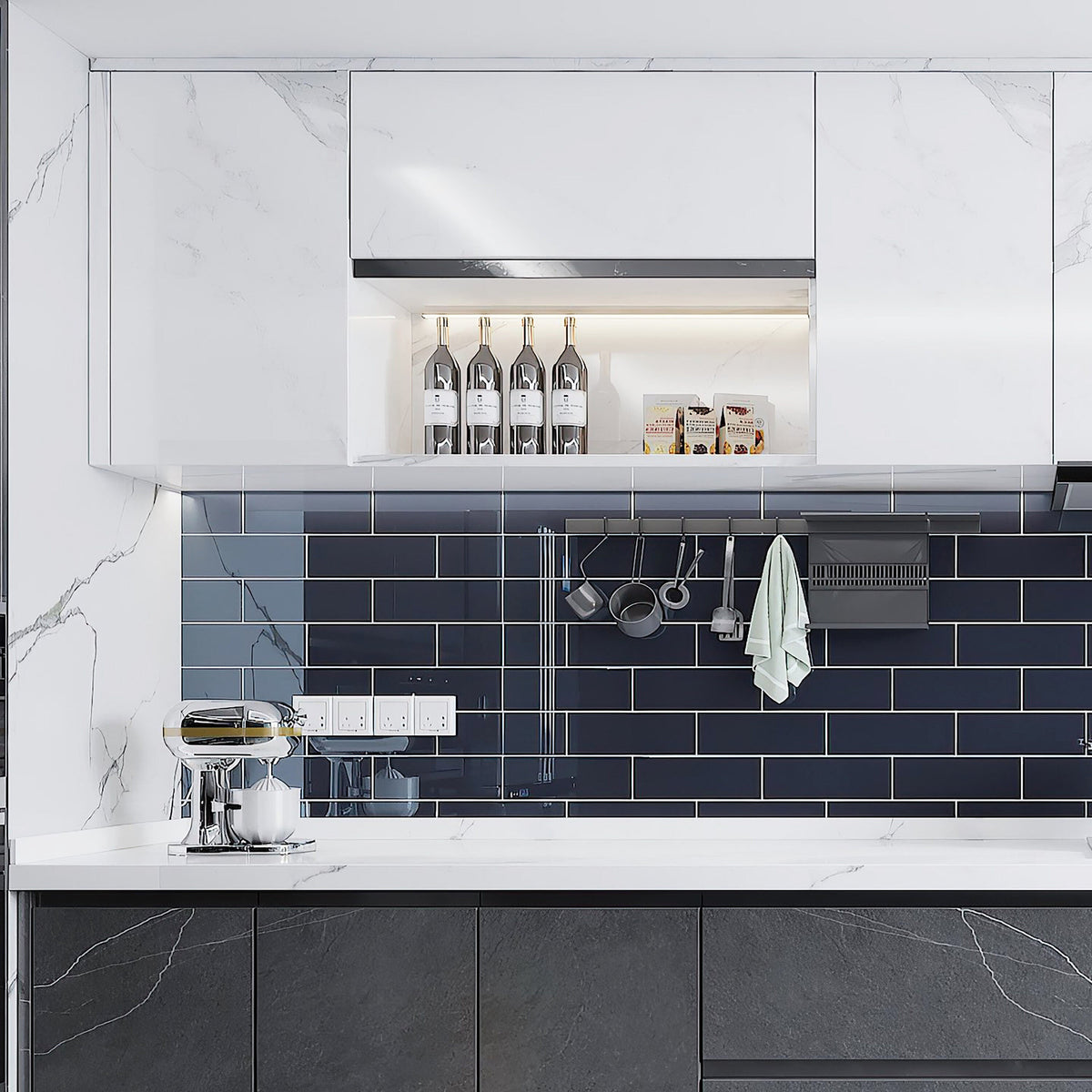 Giorbello Classic Premium Midnight Blue 4-in x 12-in Glossy Glass Subway Wall Tile (5-sq. ft/ Carton)