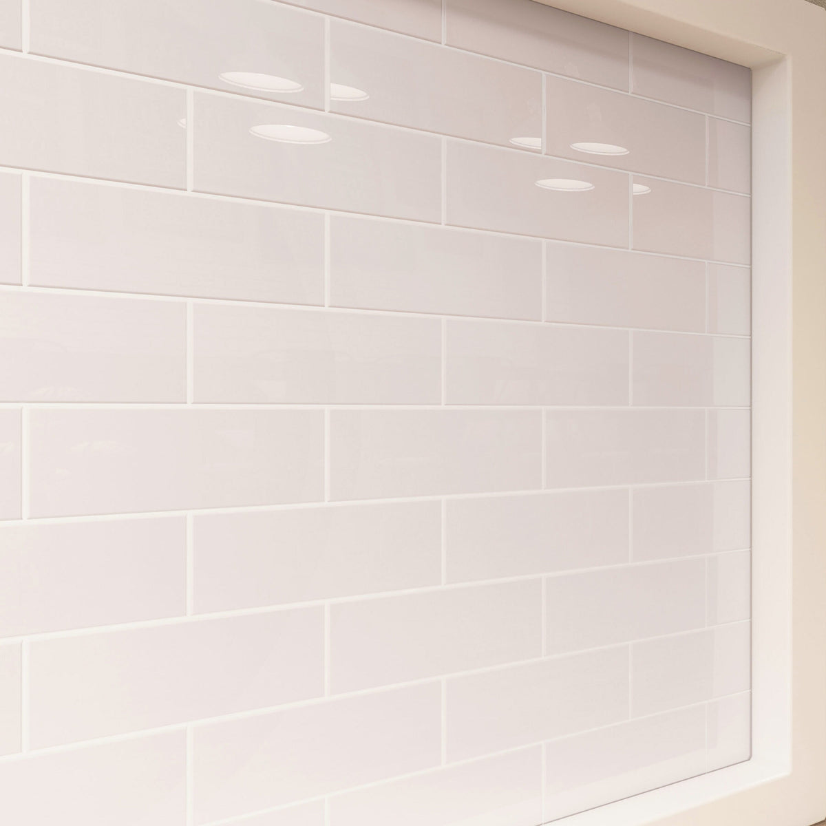 Giorbello (Sample) 4x12 glass subway tiles Rose Pale Pink 4-in x 12-in Glossy Glass Brick Subway Wall Tile
