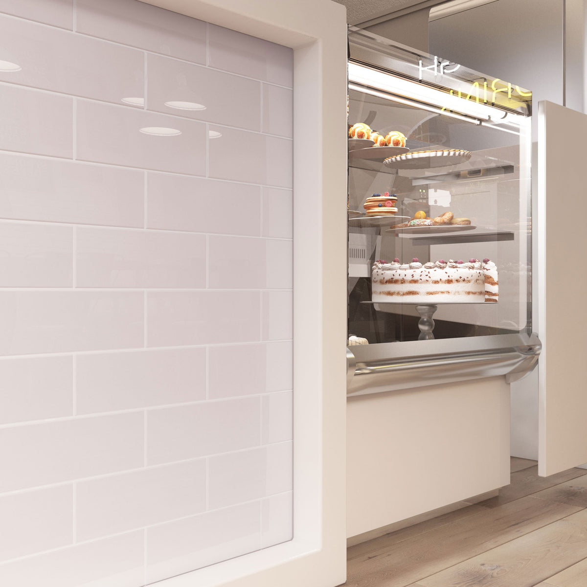 Giorbello (Sample) 4x12 glass subway tiles Rose Pale Pink 4-in x 12-in Glossy Glass Brick Subway Wall Tile