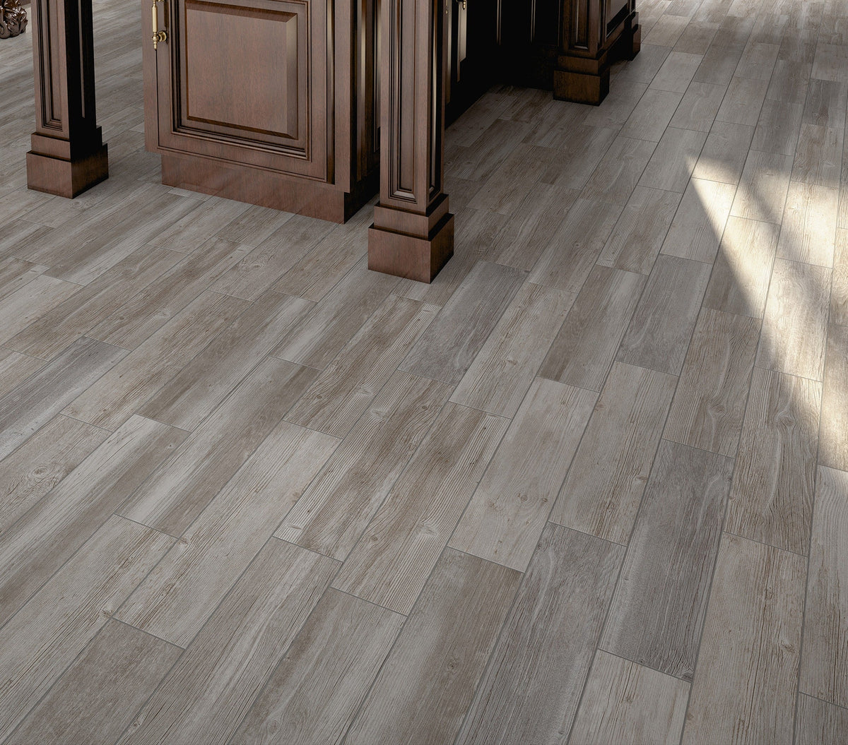 Style Selections Woods Vintage Gray 6-in x 24-in Porcelain Wood Look Floor Tile (Common: 6-in x 24-in; Actual: 5.84-in x 23.5-in)
