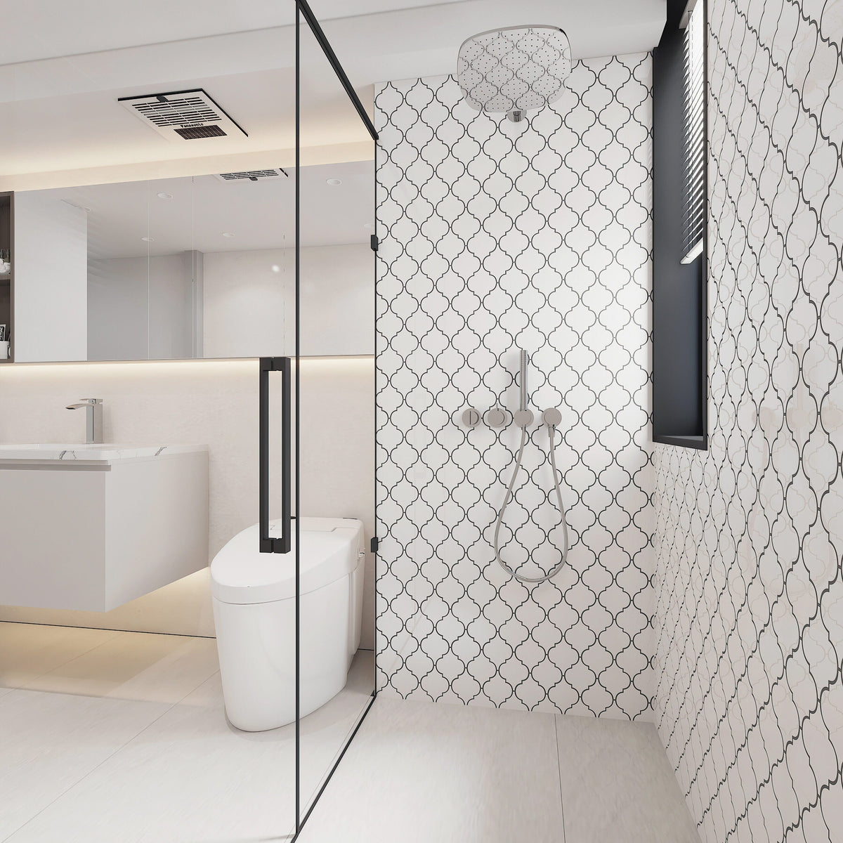 Giorbello (Sample) Glass Arabesque Tiles Bright White 4-1/2-in x 4-1/2-in Glossy Glass Lantern Subway Wall Tile
