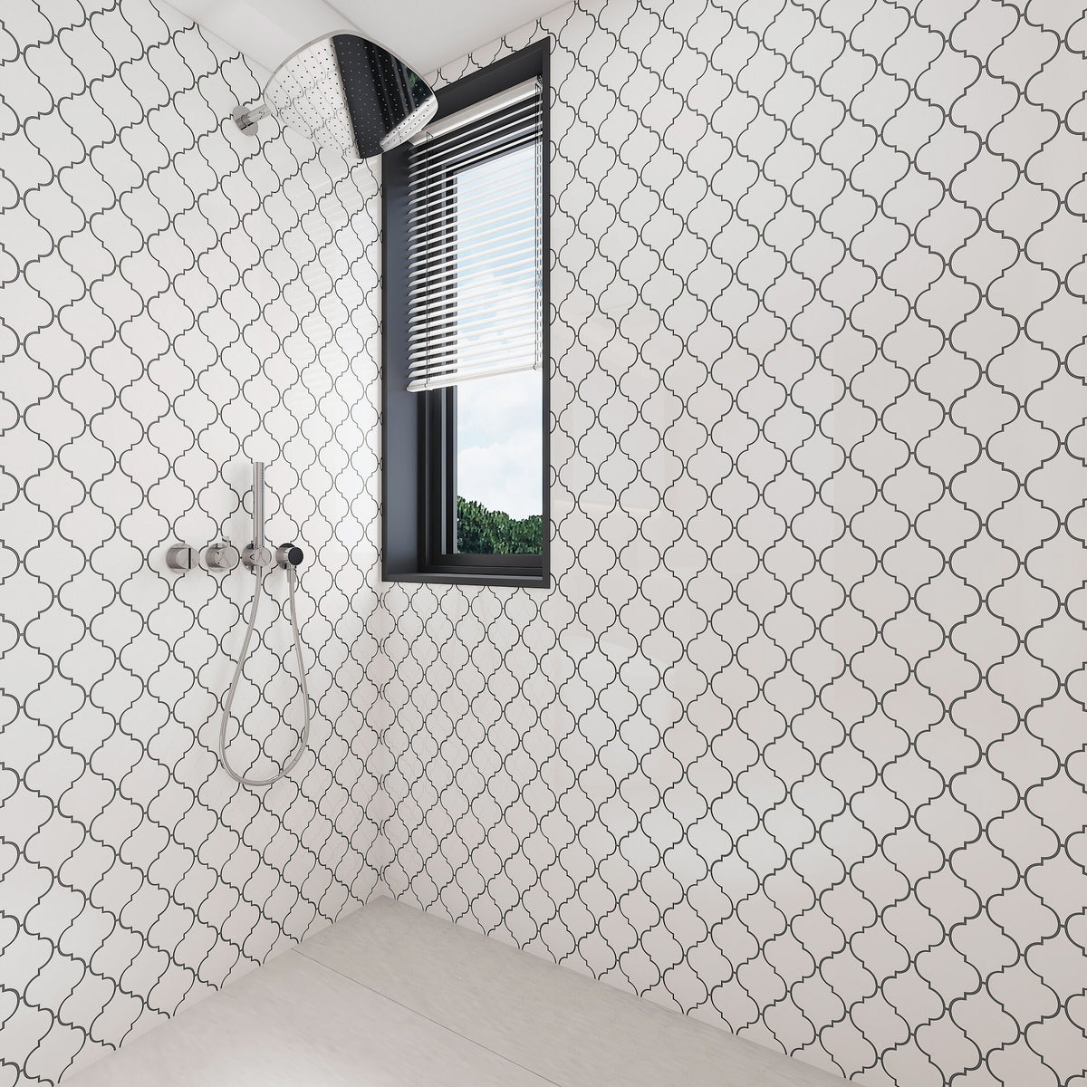 Giorbello Arabesque Mosaic Bright White 4-in x 4-in Glossy Glass Wall Tile (7.89-sq. ft/ Carton)