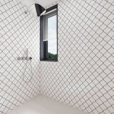 Giorbello (Sample) Glass Arabesque Tiles Bright White 4-1/2-in x 4-1/2-in Glossy Glass Lantern Subway Wall Tile