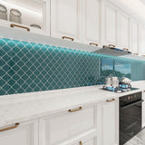 Giorbello (Sample) Glass arabesque tiles Dark Teal 4-in x 4-in Glossy Glass Lantern Subway Wall Tile
