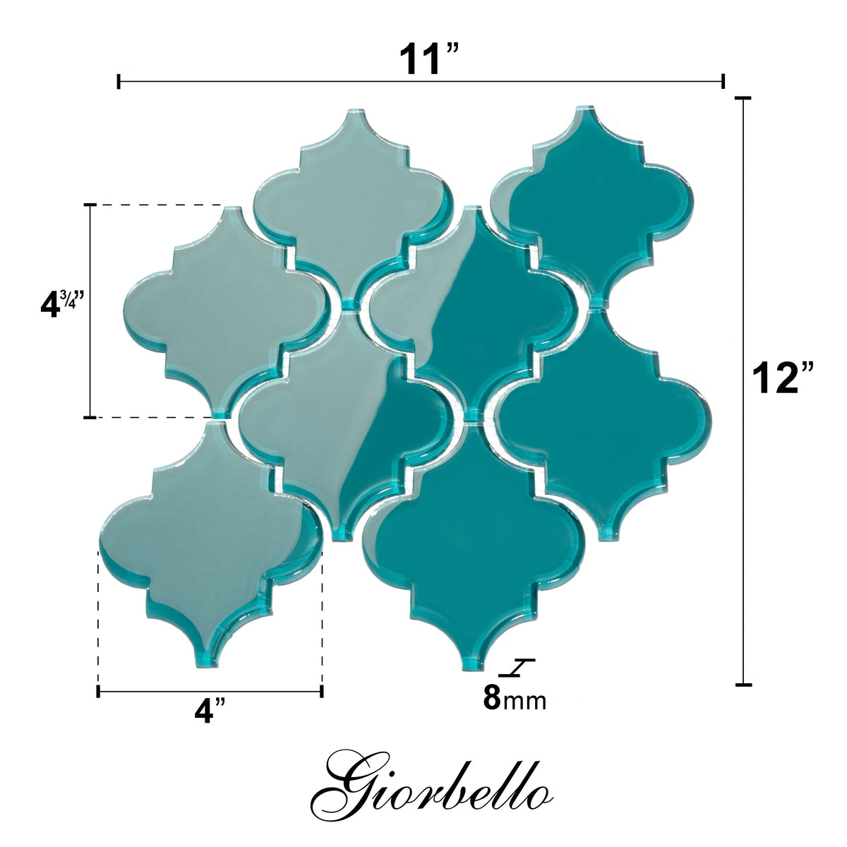 Giorbello (Sample) Glass arabesque tiles Dark Teal 4-in x 4-in Glossy Glass Lantern Subway Wall Tile