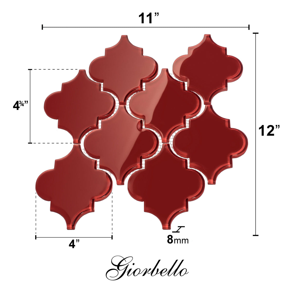 Giorbello (Sample) Glass Arabesque Tiles Ruby Red 4-in x 6-in Glossy Glass Lantern Subway Wall Tile