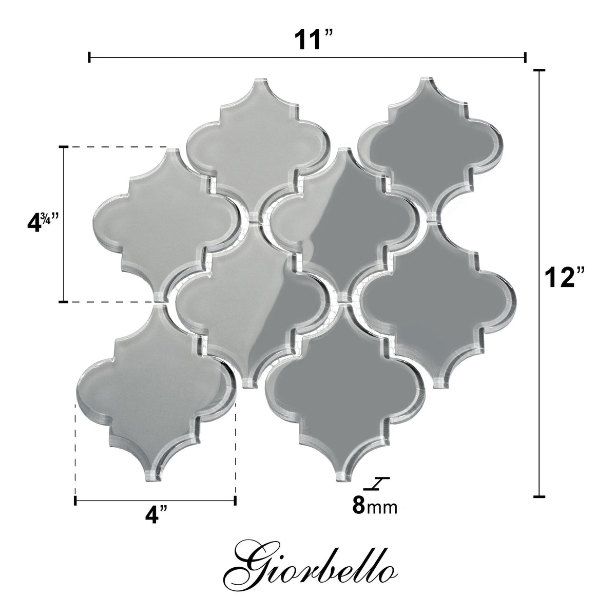Giorbello Arabesque Mosaic True Gray 4-in x 4-in Glossy Glass Wall Tile (7.89-sq. ft/ Carton)