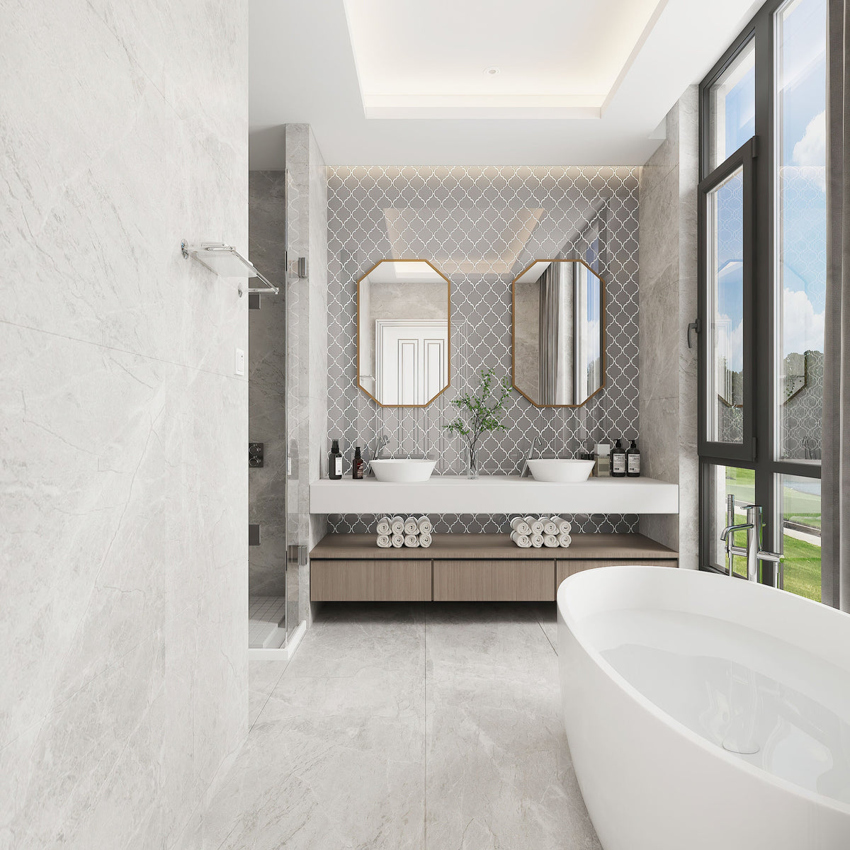 Giorbello Arabesque Mosaic True Gray 4-in x 4-in Glossy Glass Wall Tile (7.89-sq. ft/ Carton)