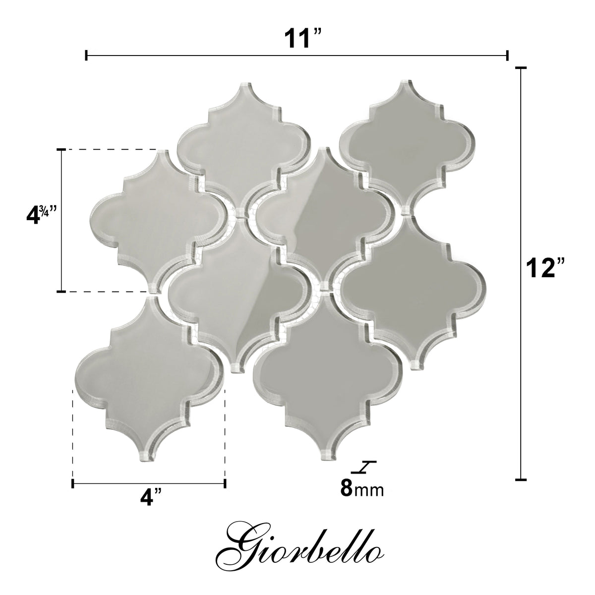 Giorbello (Sample) Glass Arabesque Tiles True Gray 4-1/2-in x 4-1/2-in Glossy Glass Lantern Subway Wall Tile
