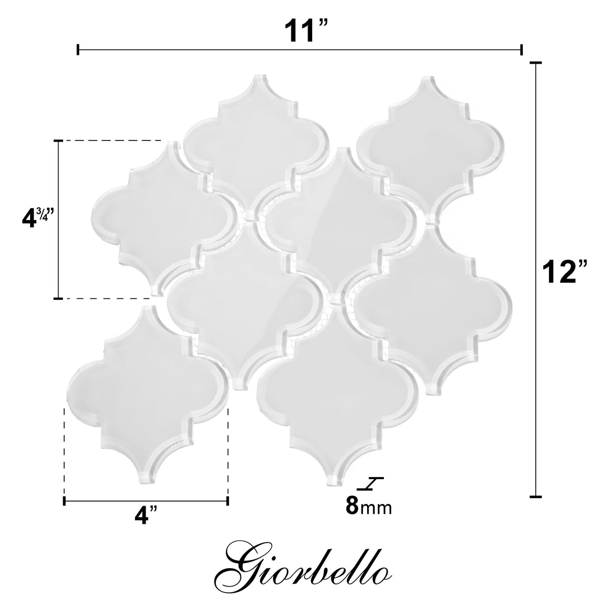 Giorbello Arabesque Mosaic Bright White 4-in x 4-in Glossy Glass Wall Tile (7.89-sq. ft/ Carton)