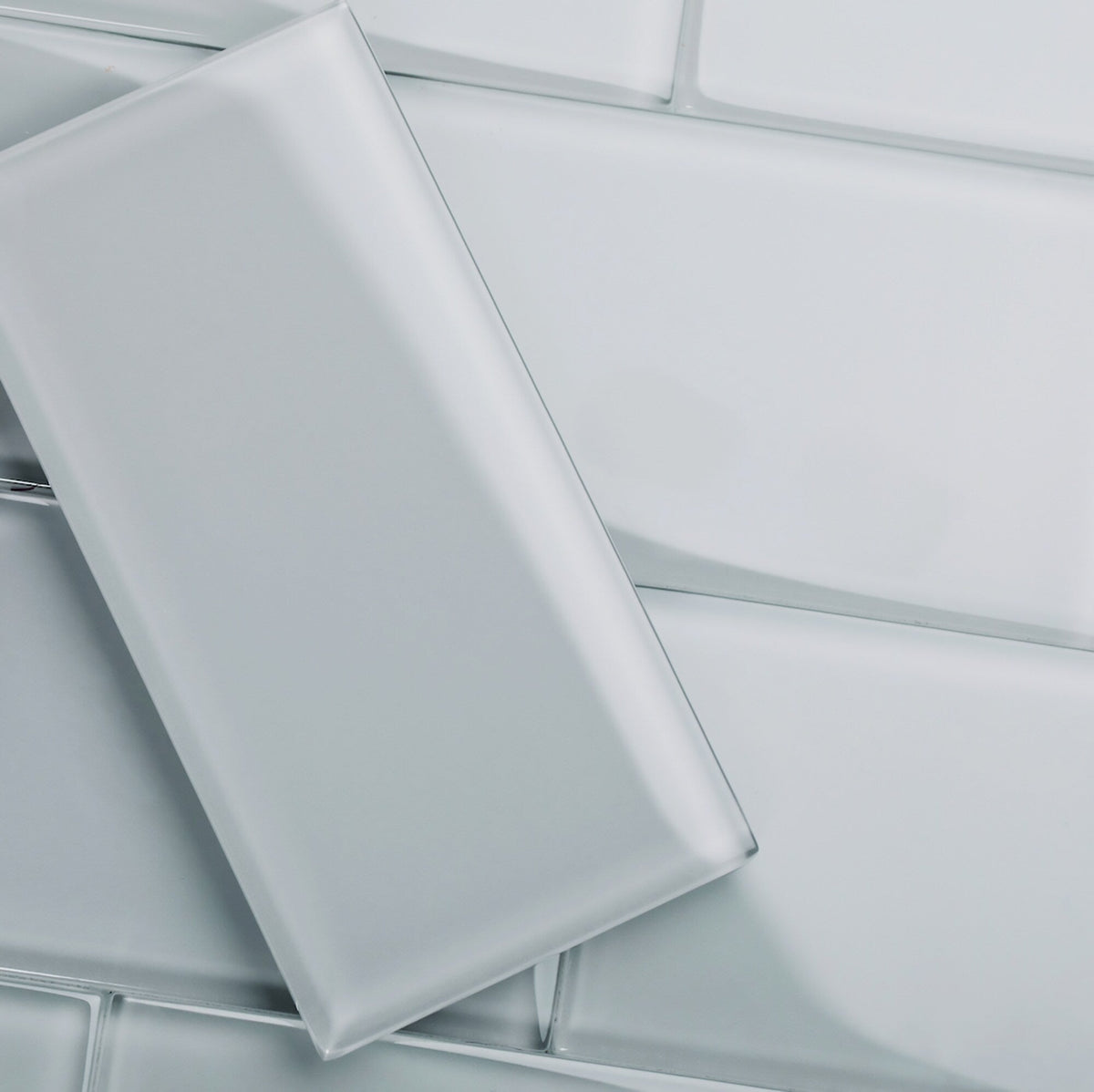 Giorbello (Sample) 6x12 glass subway tiles True Gray 6-in x 12-in Glossy Glass Brick Subway Wall Tile