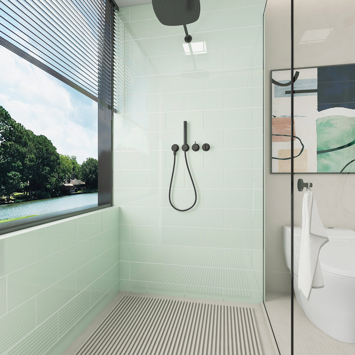 Giorbello Classic Premium Winter Sage 6-in x 12-in Glossy Glass Subway Wall Tile (5-sq. ft/ Carton)