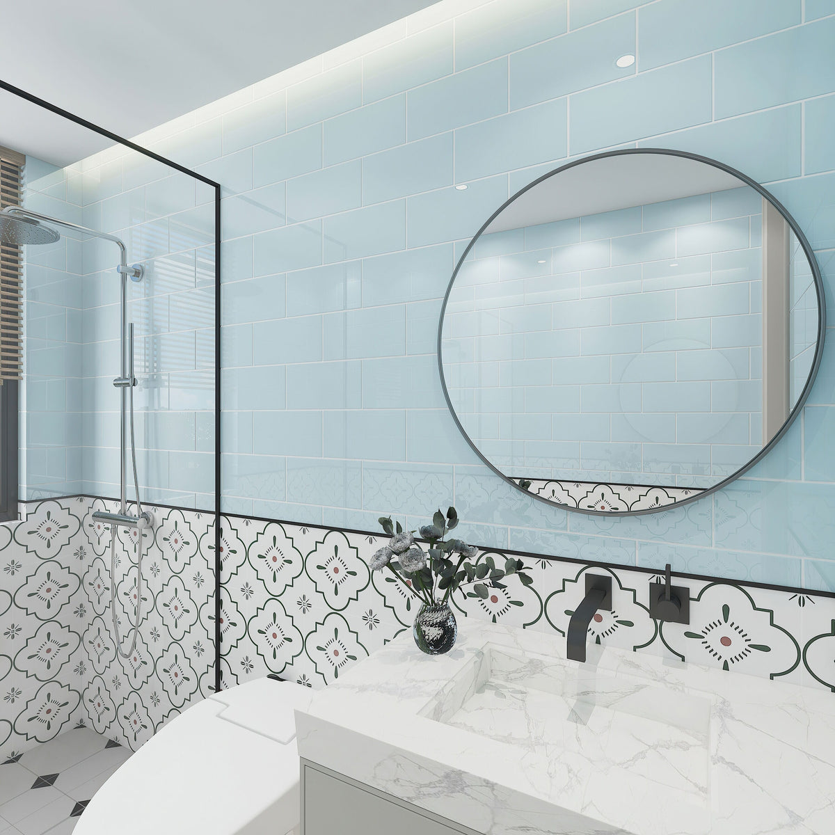 Giorbello Classic Premium Morning Sky Blue 6-in x 12-in Glossy Glass Subway Wall Tile (5-sq. ft/ Carton)